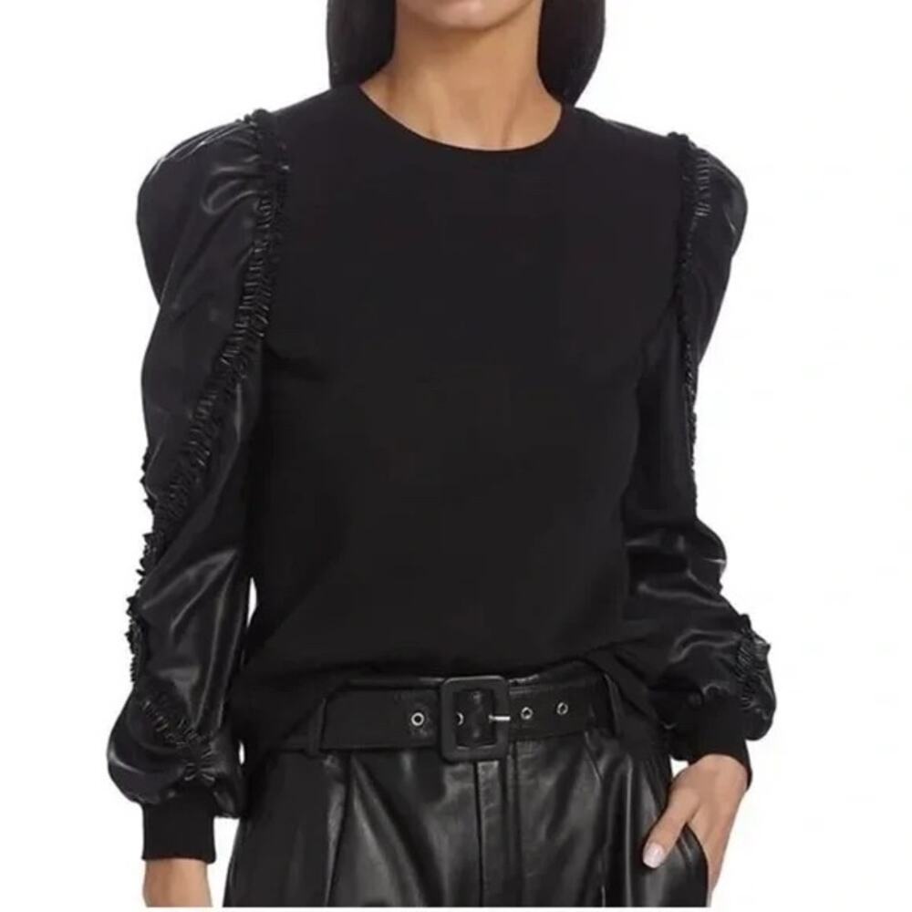 Generation Love Georgia SOFT Faux Leather Sleeve Top - Solid Black - Size XS